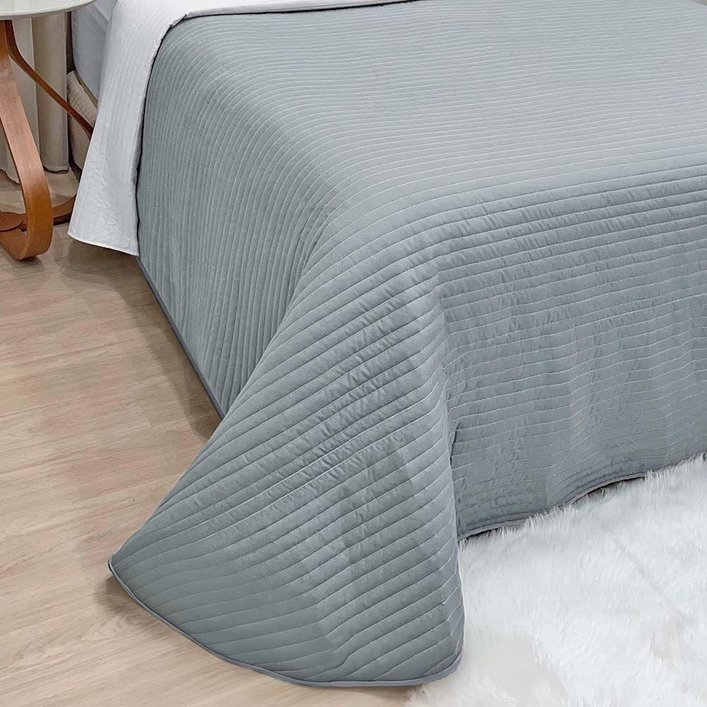 Kit Cobre Leito Colcha Celeste Queen 03 Peças Dupla Face Micropercal 200 Fios Prático Liso - Cinza - 2
