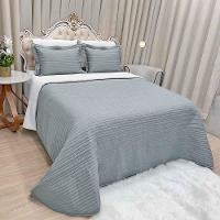 Kit Cobre Leito Colcha Celeste Queen 03 Peças Dupla Face Micropercal 200 Fios Prático Liso - Cinza - 1