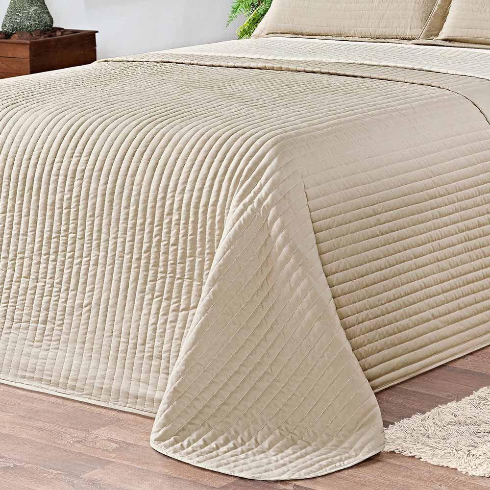 Kit Cobre Leito Colcha Celeste Queen 03 Peças Dupla Face Micropercal 200 Fios Prático Liso - Bege - 2