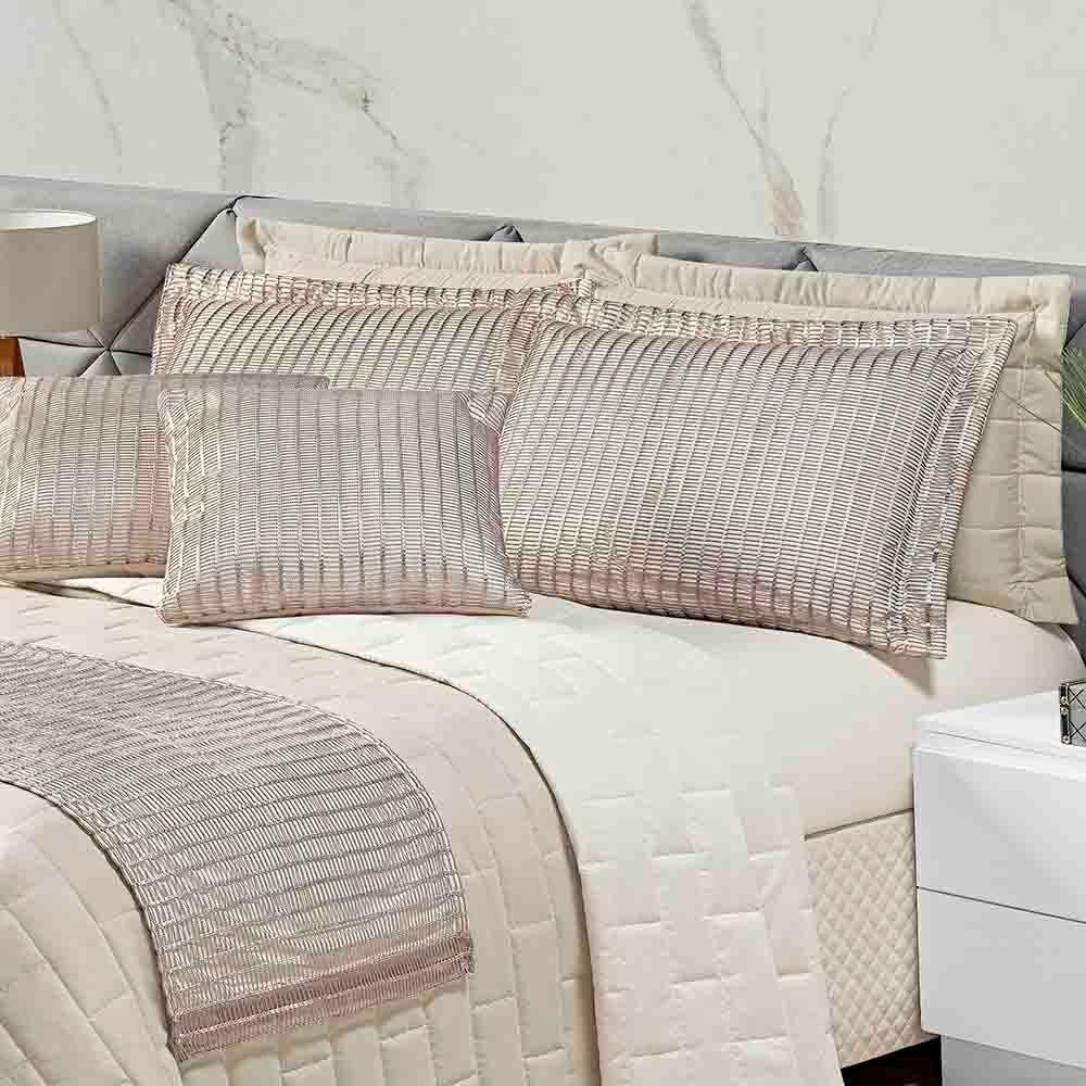 Kit Cobre Leito Colcha Luxo Queen 10 Peças Micropercal 200 Fios Dupla Face Xale Brilhante - Bege - 2