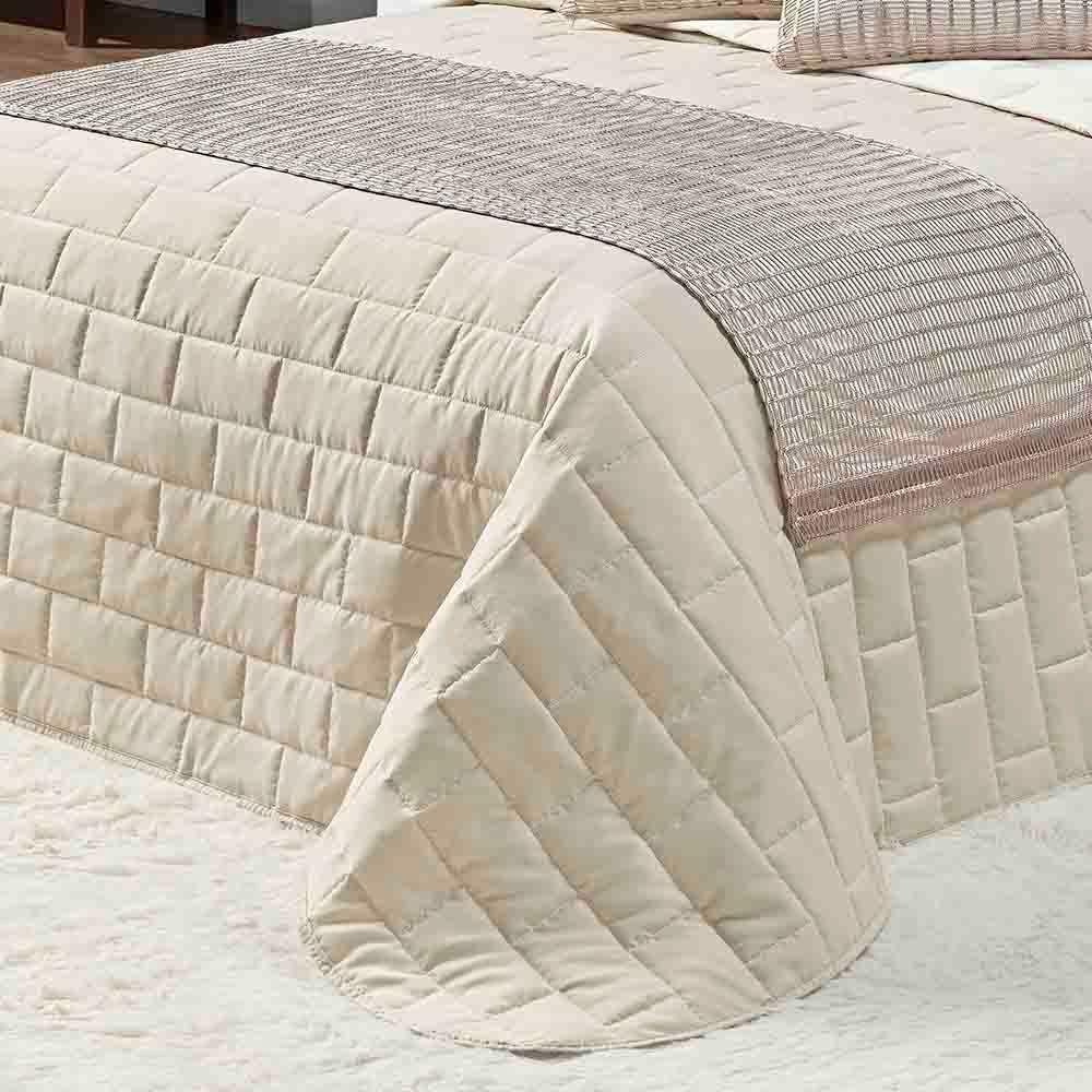 Kit Cobre Leito Colcha Luxo Queen 10 Peças Micropercal 200 Fios Dupla Face Xale Brilhante - Bege - 3