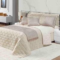 Kit Cobre Leito Colcha Luxo Queen 10 Peças Micropercal 200 Fios Dupla Face Xale Brilhante - Bege - 1