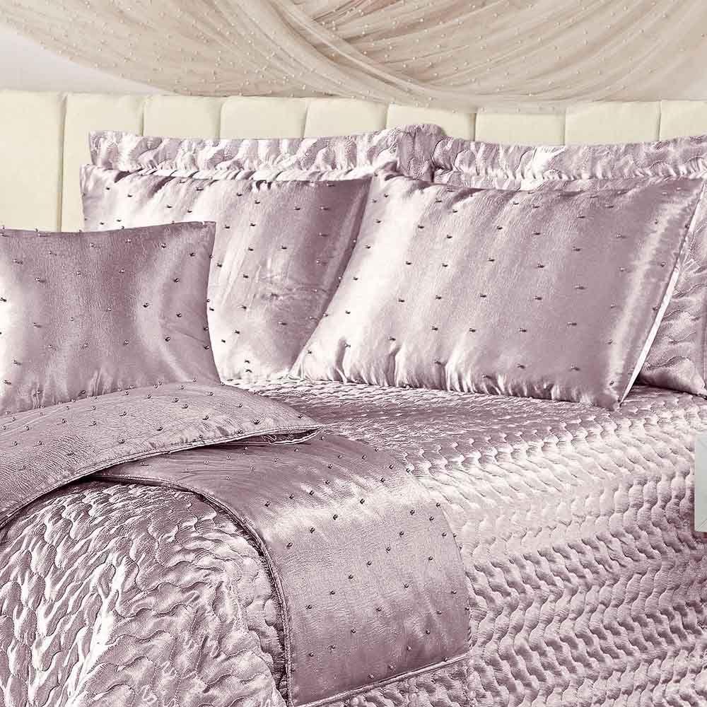 Kit Cobre Leito Colcha Vivian Queen 10 Peças Cetim Amassado Premium Xale Tule Pérolas - Rosê - 2