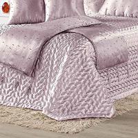 Kit Cobre Leito Colcha Vivian Queen 10 Peças Cetim Amassado Premium Xale Tule Pérolas - Rosê - 3