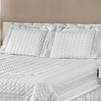 Kit Cobre Leito Colcha Romance Queen 5 Peças Micropercal 200 Fios Matelado Costurado Renda - Branco - 2