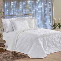 Kit Cobre Leito Colcha Serene King 7 Peças Micropercal 200 Fios Guipir Bordado Suave - Branco - 1