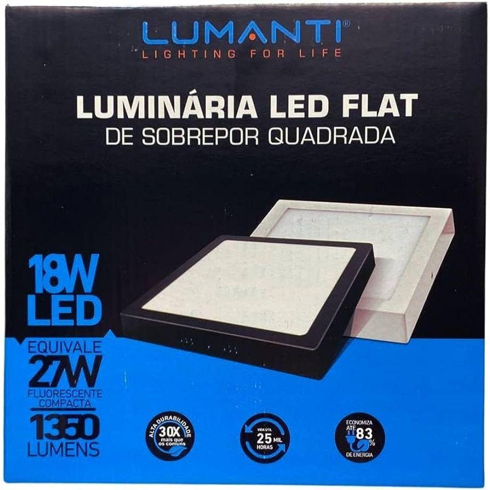 Kit 05 Luminária Led Flat Embutir Quadrada 6500k - 18w (lumanti) 1350 Lumens - 2