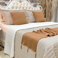 Kit Cobre Leito Colcha Dubai Queen 08 Peças Micropercal 200 Fios Xale Pompom Clean - Caramelo Bege - 3