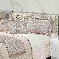 Kit Cobre Leito Colcha Luxo King 10 Peças Micropercal 200 Fios Dupla Face Xale Brilhante - Bege - 2