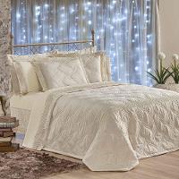 Kit Cobre Leito Colcha Serene Queen 7 Peças Micropercal 200 Fios Guipir Bordado Suave - Bege - 1