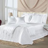 Kit Cobre Leito Colcha Vivian Queen 10 Peças Cetim Amassado Premium Xale Tule Pérolas - Branco - 1