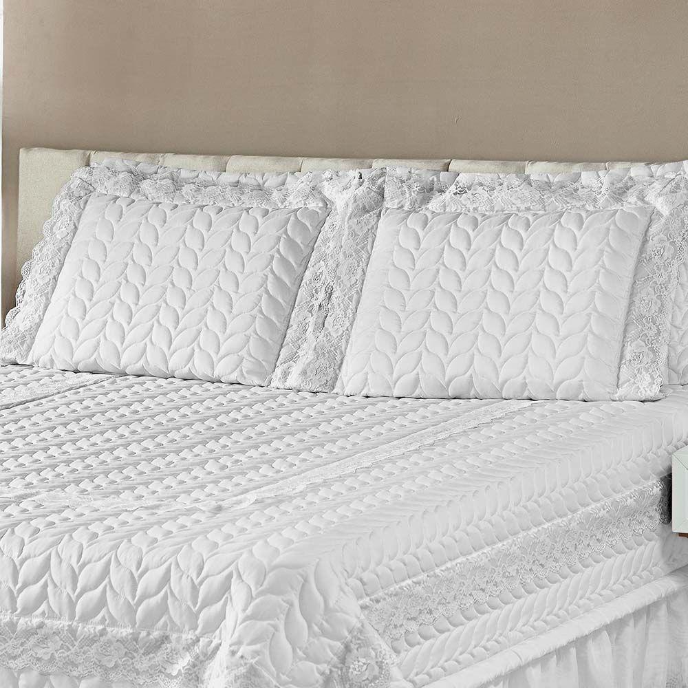 Kit Cobre Leito Colcha Romance King 5 Peças Micropercal 200 Fios Matelado Costurado Renda - Branco - 2