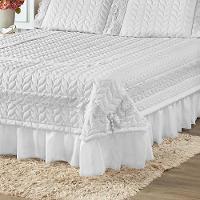 Kit Cobre Leito Colcha Romance King 5 Peças Micropercal 200 Fios Matelado Costurado Renda - Branco - 3