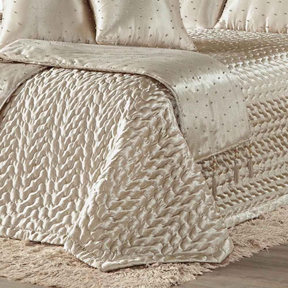 Kit Cobre Leito Colcha Vivian Queen 10 Peças Cetim Amassado Premium Xale Tule Pérolas - Bronze - 3