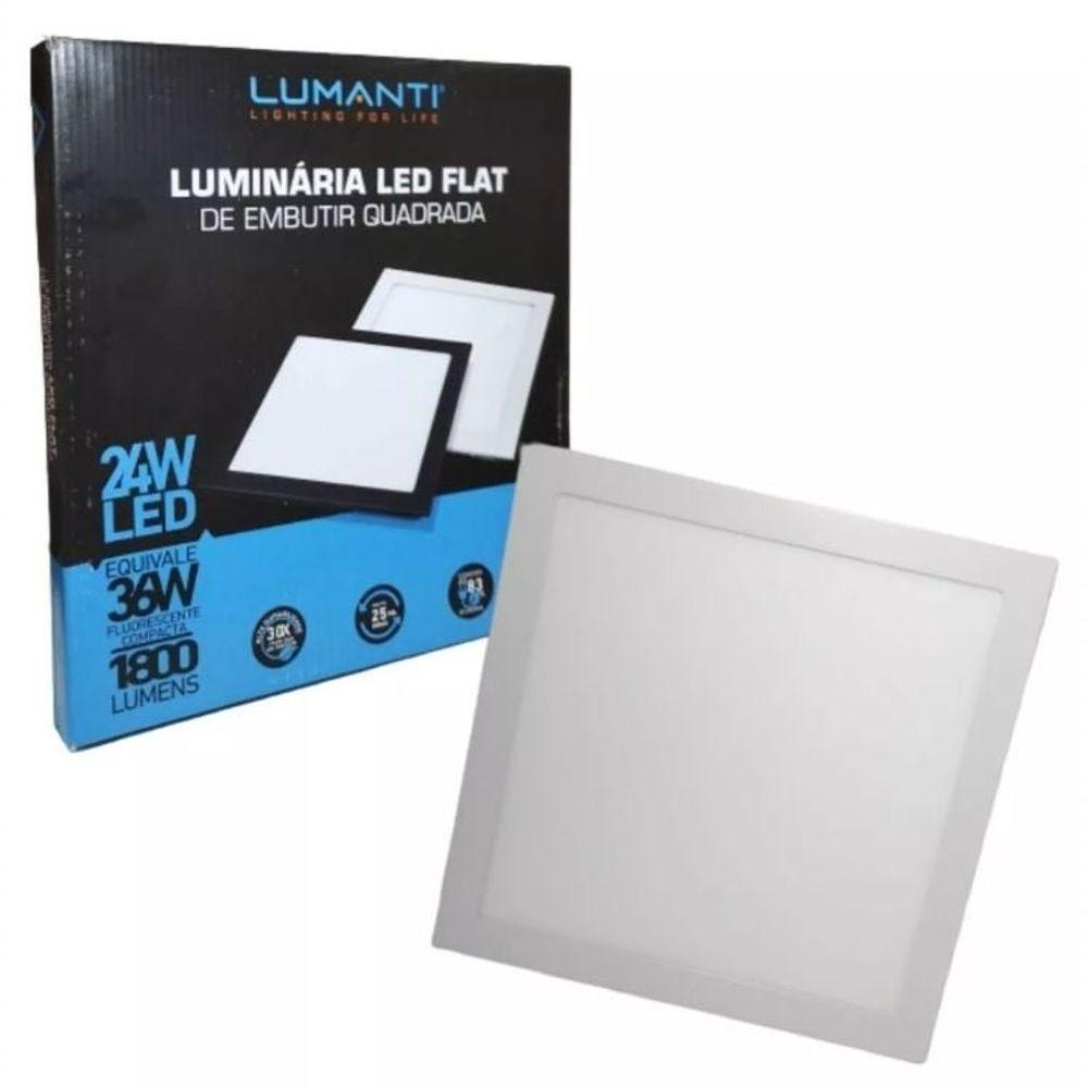 Kit 05 Luminária Led Flat Embutir Quadrada 6500k - 24w (lumanti) 1800 Lumens - 1
