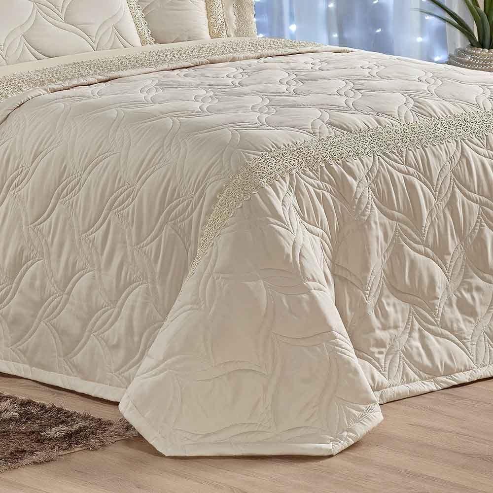 Kit Cobre Leito Colcha Serene King 7 Peças Micropercal 200 Fios Guipir Bordado Suave - Bege - 2