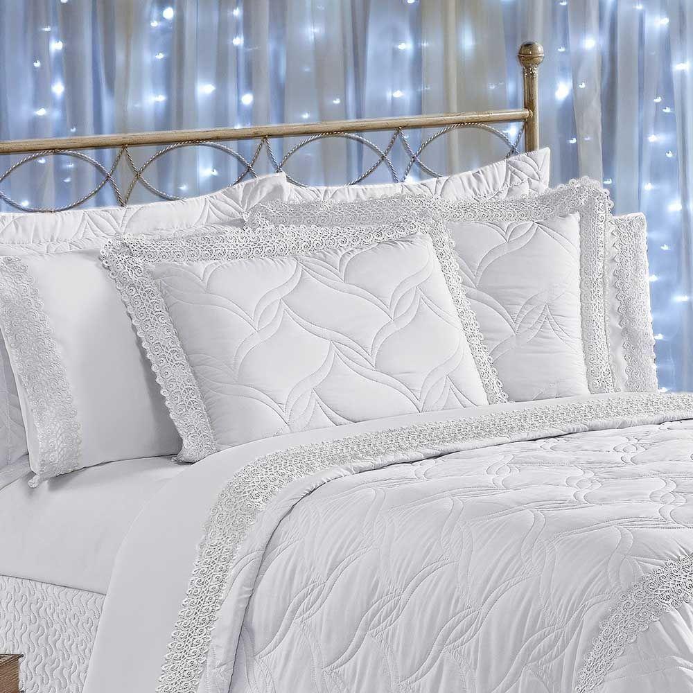 Kit Cobre Leito Colcha Serene Queen 7 Peças Micropercal 200 Fios Guipir Bordado Suave - Branco - 2