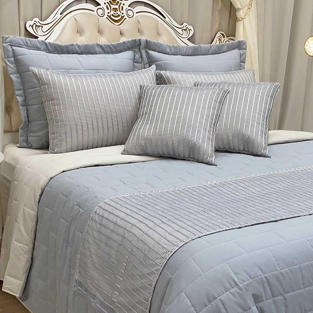 Kit Cobre Leito Colcha Luxo Queen 10 Peças Micropercal 200 Fios Dupla Face Xale Brilhante - Cinza - 2
