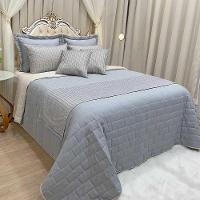 Kit Cobre Leito Colcha Luxo Queen 10 Peças Micropercal 200 Fios Dupla Face Xale Brilhante - Cinza - 1