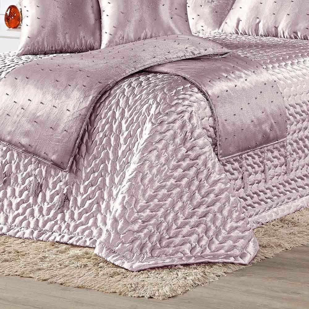 Kit Cobre Leito Colcha Vivian King 10 Peças Cetim Amassado Premium Xale Tule Pérolas - Rose - 2