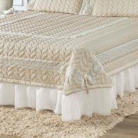 Kit Cobre Leito Colcha Romance Queen 5 Peças Micropercal 200 Fios Matelado Costurado Renda - Palha - 2