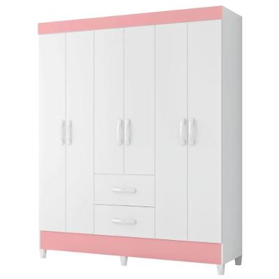 Guarda Roupas Casal 6 Portas 2 Gavetas Mobi Branco / Rosa Flex Albatroz Bc Bc Ros