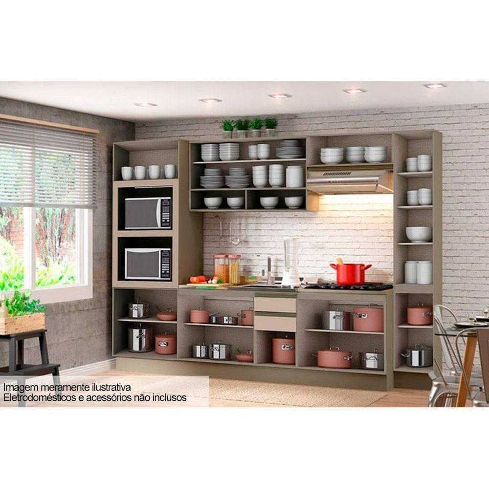 Cozinha Modulada Henn 8pçs 2 Armários 2 Balcões 2 Paneleiros 2 Complementos C8P12 Duna/Cristal - 4