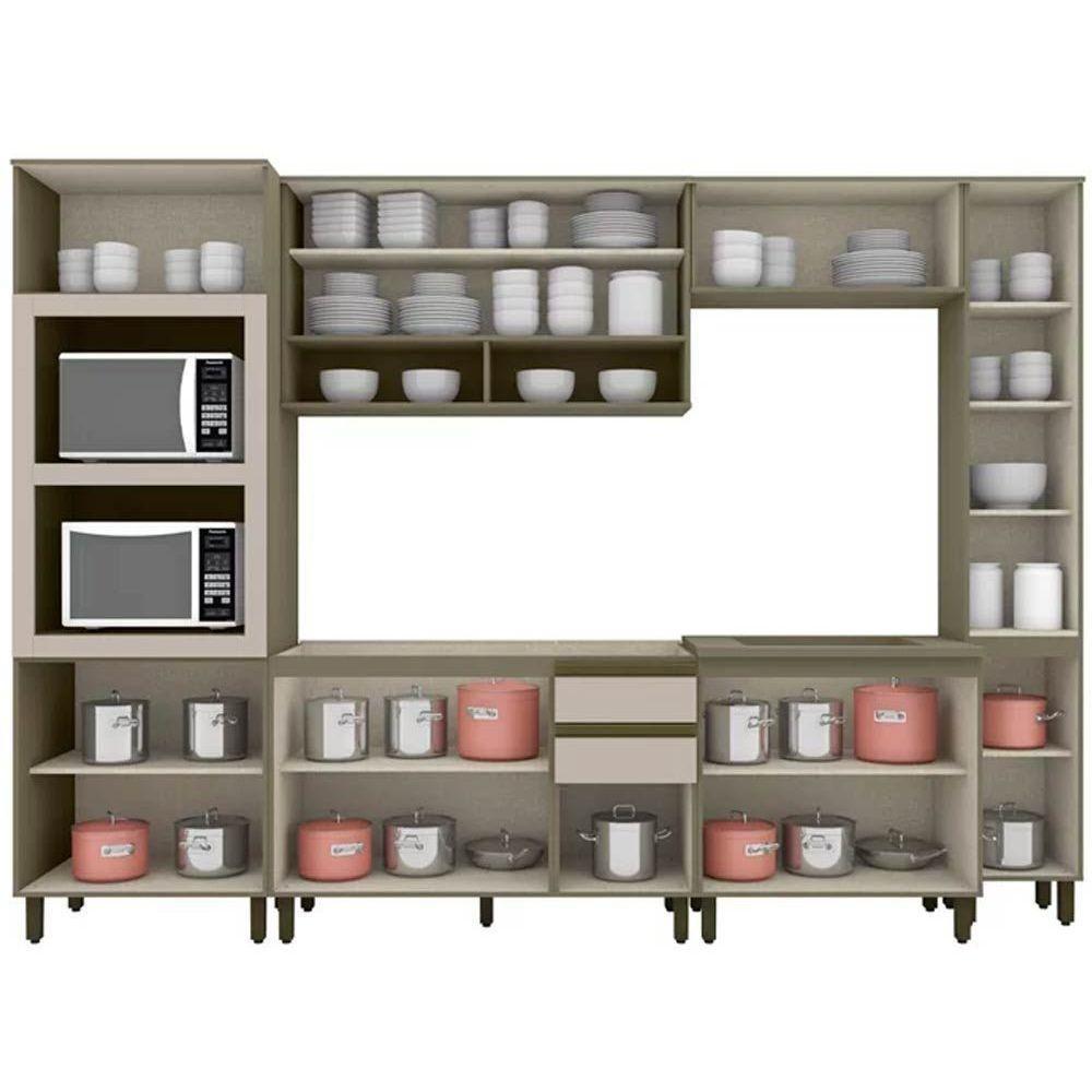 Cozinha Completa Connect (2 Aéreos, 2 Balcões, 2 Paneleiros, 1 Complemento) 7pçs Duna/cristal - Henn - 9