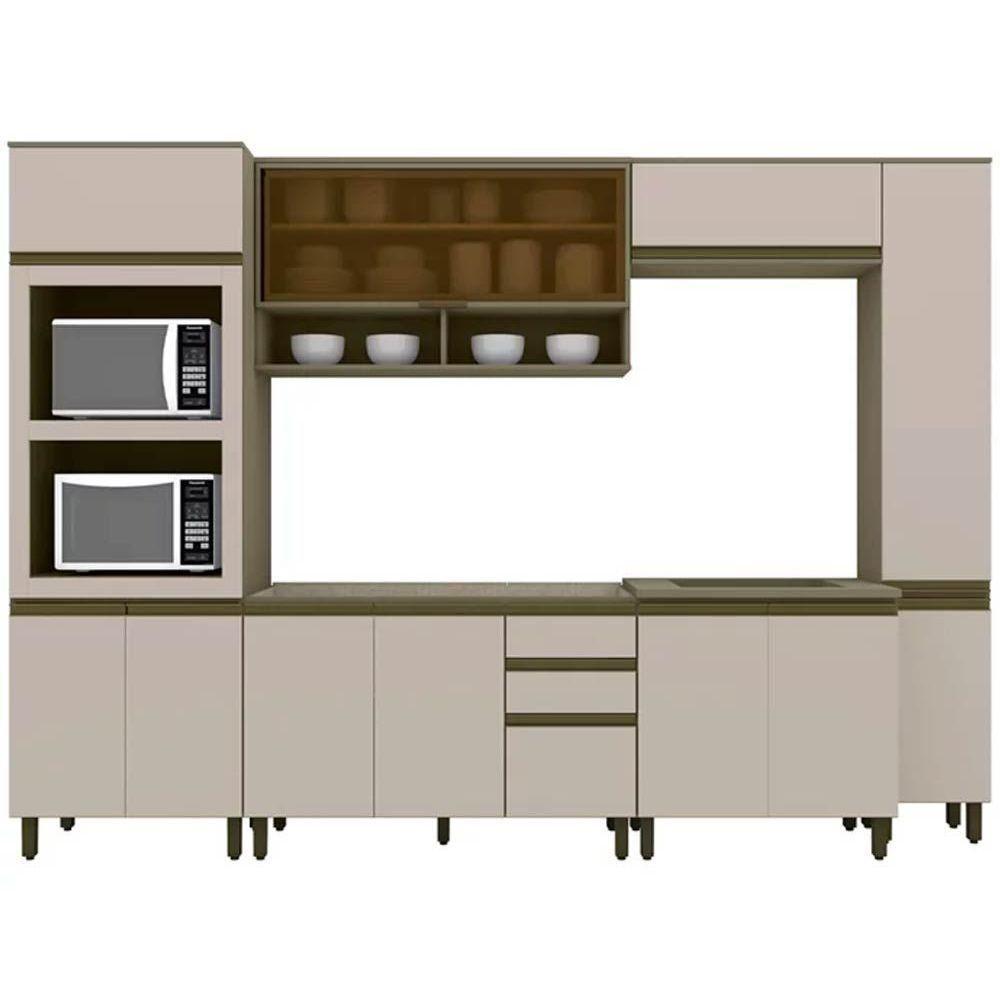 Cozinha Completa Connect (2 Aéreos, 2 Balcões, 2 Paneleiros, 1 Complemento) 7pçs Duna/cristal - Henn - 10