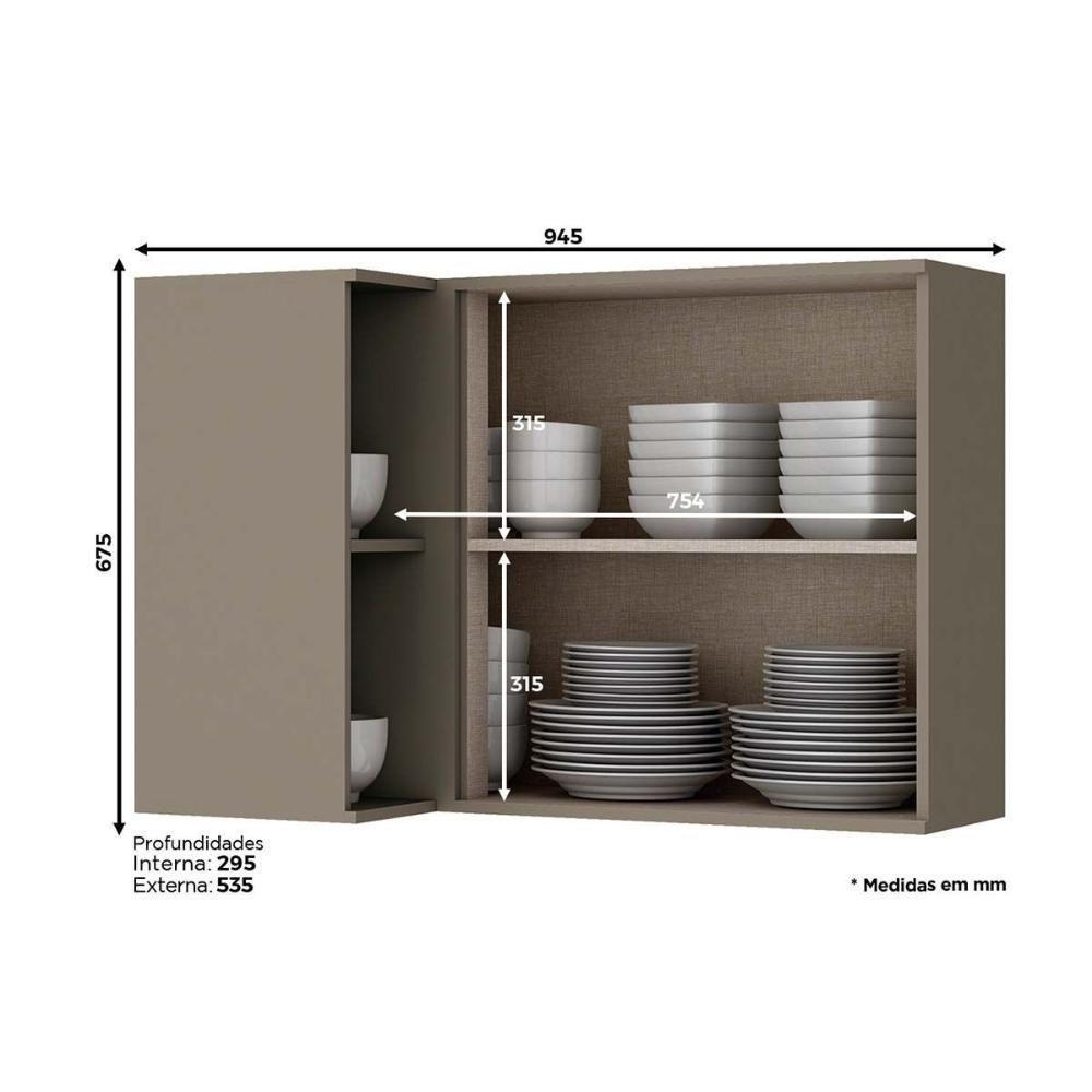 Módulo Cozinha Henn Connect Armário Canto Reto c/ 1 Porta 95cm Duna/Cristal - 3