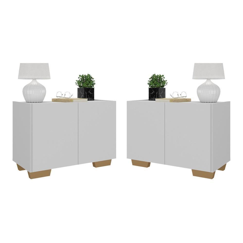 Kit 2 Mesas De Cabeceira 2 Portas E Pés Multimóveis Mp4139 Branco Natural - 1