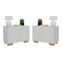 Kit 2 Mesas De Cabeceira 2 Portas E Pés Multimóveis Mp4139 Branco Natural - 1