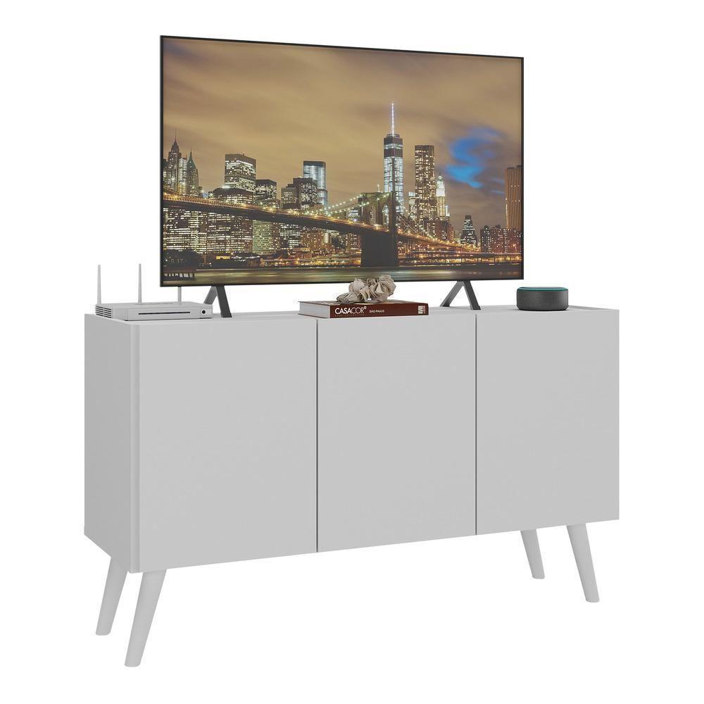 Rack Retrô Para Tv Até 32 Polegadas Com 3 Portas Multimóveis Mp1067 Branco - 1