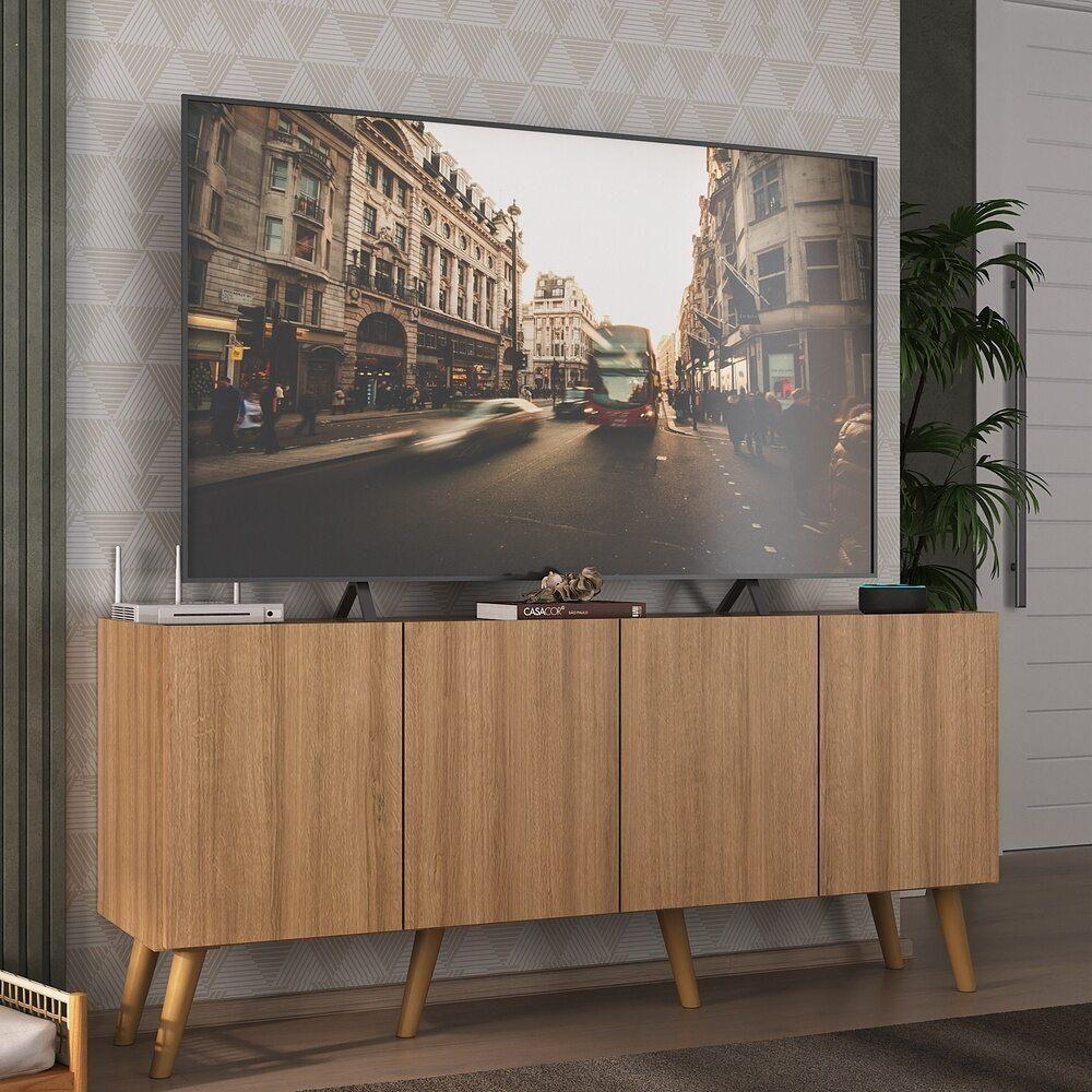Rack Retrô Para Tv Até 50 Polegadas Com 4 Portas Multimóveis Mp1071 Rustic Natural - 5