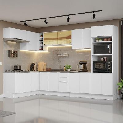 Armário de Cozinha Completa de Canto Stella 14 Portas 3 Gavetas MDF 449cm Branco