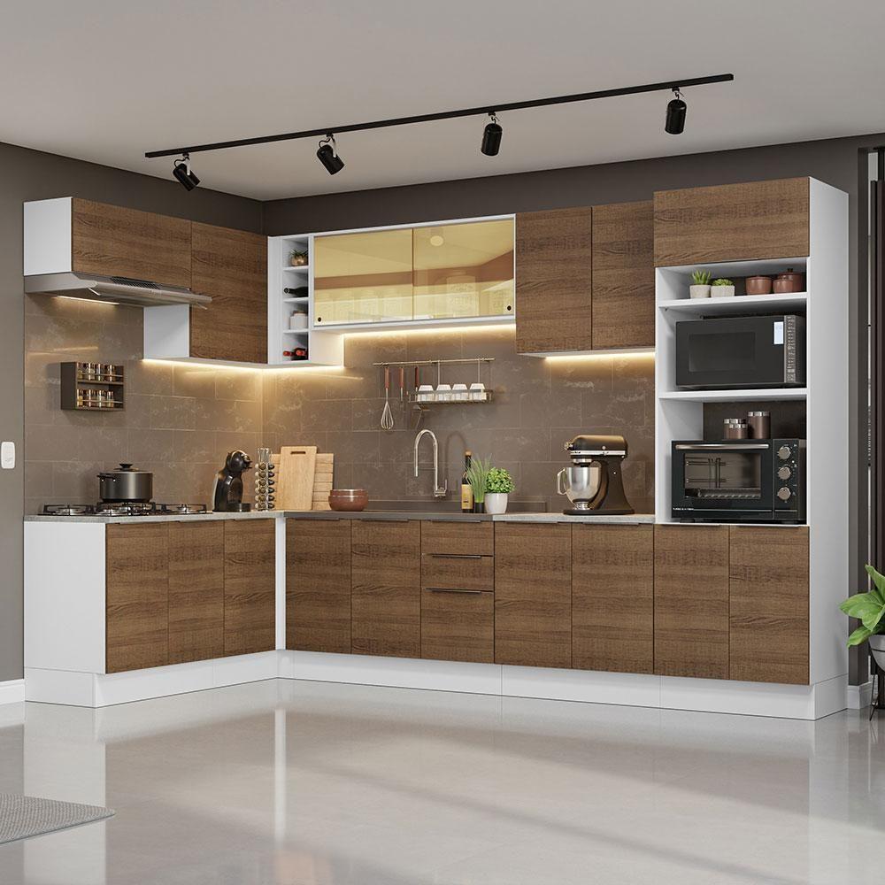 Armário De Cozinha Completa De Canto 499cm Branco/rustic Stella Madesa 03 Branco/rustic - 1