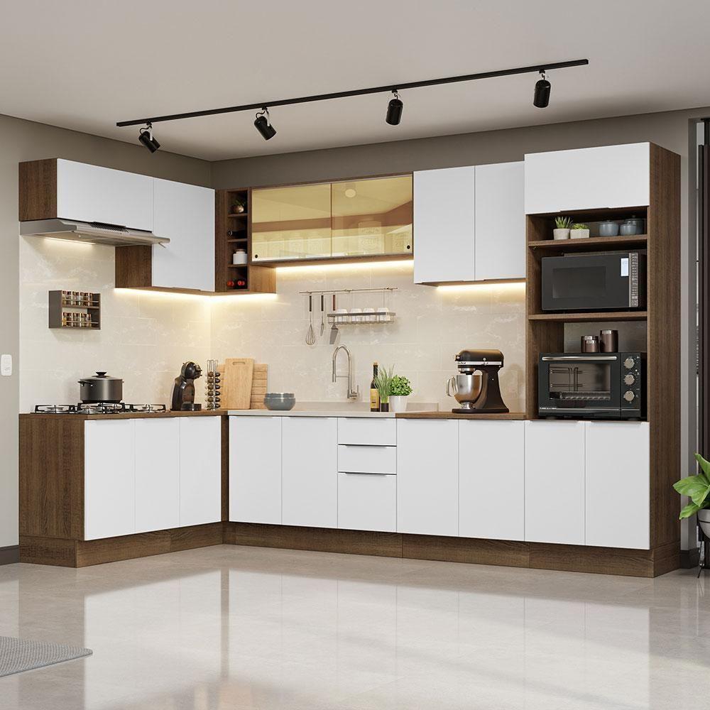 Armário De Cozinha Completa De Canto 499cm Rustic/branco Stella Madesa 03 Rustic/branco - 1