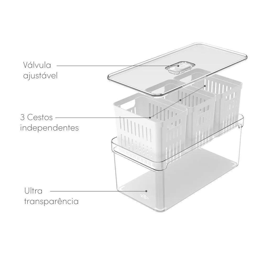 Organizador De Geladeira Com Cesto Clear Fresh 5 L Transparente Ou - 5