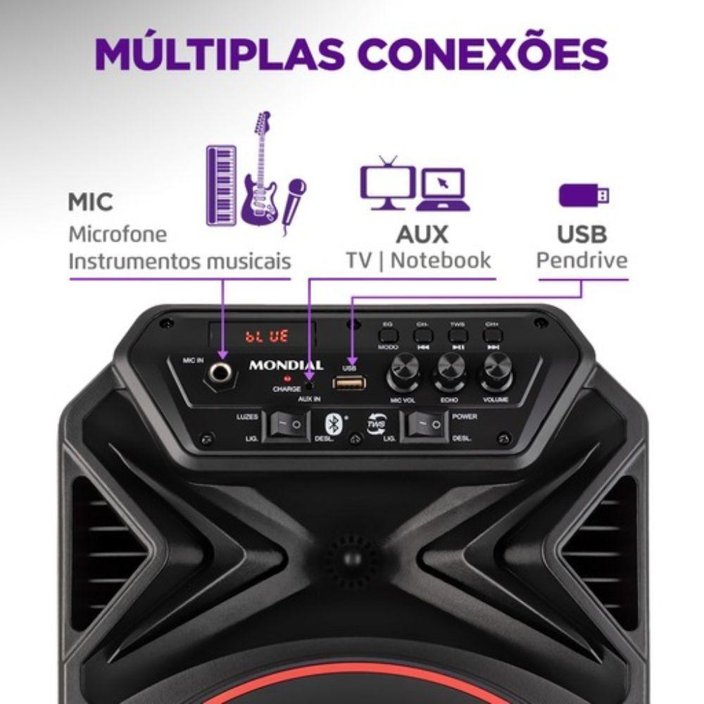 Caixa Amplificada Mondial 250w Bluetooth Recarregável Cm-250 Preto Bivolt - 7