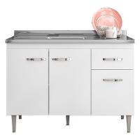 Balcao Para Pia 118 Cm 3 Portas Gabriela Branco Preto Flex Reajl Branco Preto Flex - 1