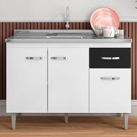 Balcao Para Pia 118 Cm 3 Portas Gabriela Branco Preto Flex Reajl Branco Preto Flex - 13