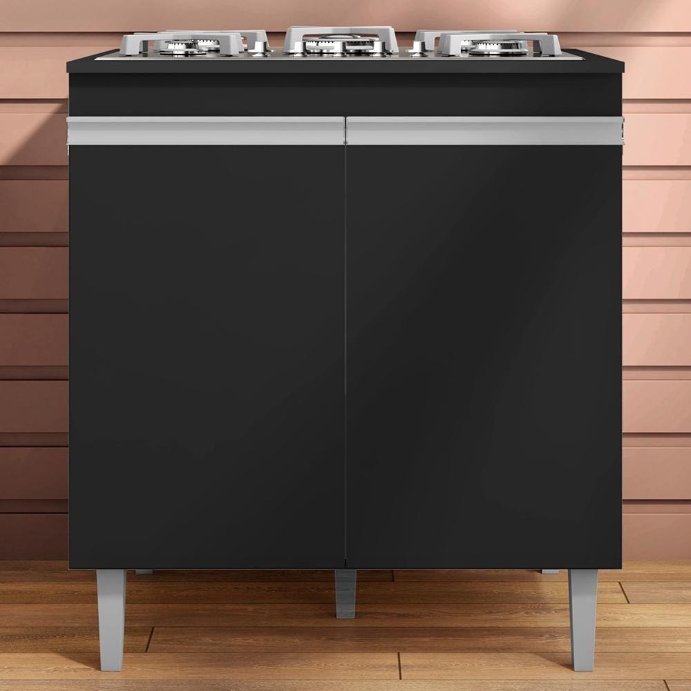 Balcao Com Tampo Cooktop 79 Cm 2 Portas Andreia Preto Reajl Preto - 2