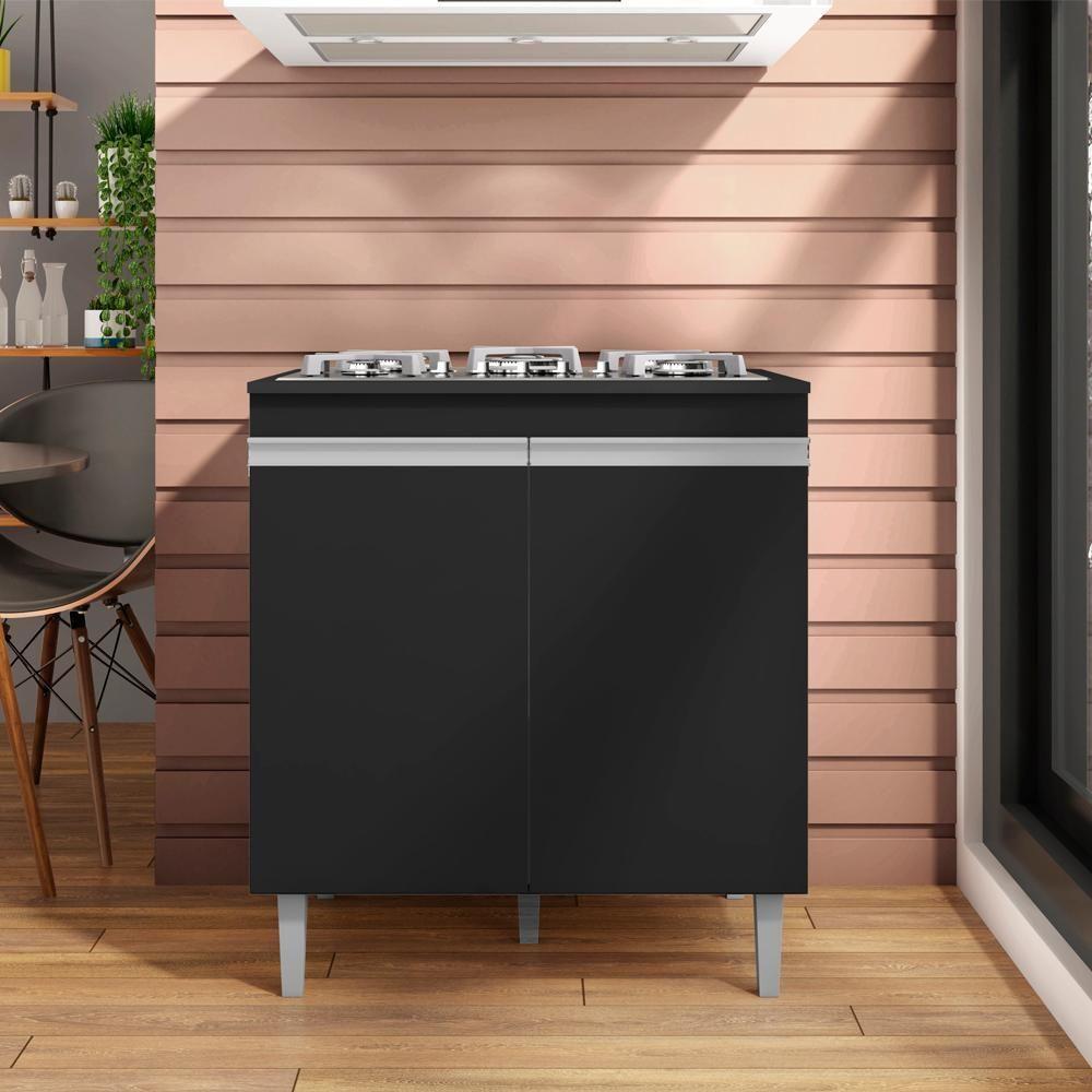Balcao Com Tampo Cooktop 79 Cm 2 Portas Andreia Preto Reajl Preto - 3