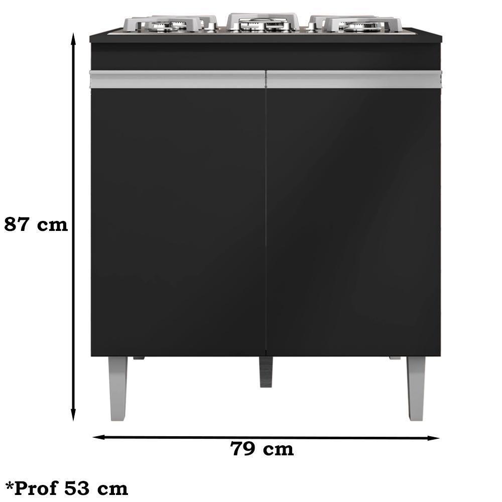 Balcao Com Tampo Cooktop 79 Cm 2 Portas Andreia Preto Reajl Preto - 5