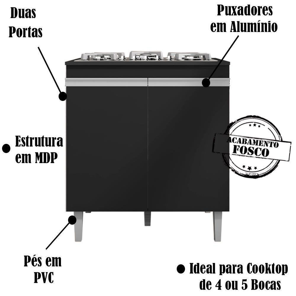 Balcao Com Tampo Cooktop 79 Cm 2 Portas Andreia Preto Reajl Preto - 7