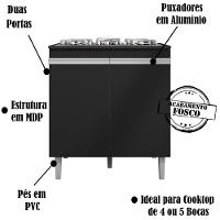 Balcao Com Tampo Cooktop 79 Cm 2 Portas Andreia Preto Reajl Preto - 7