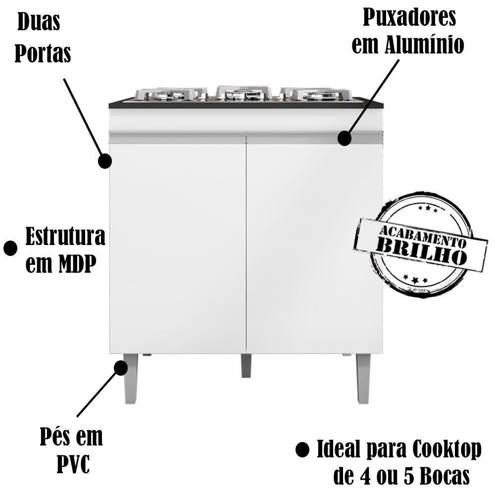 Balcao Com Tampo Cooktop 79 Cm 2 Portas Andreia Branco Reajl Branco - 3