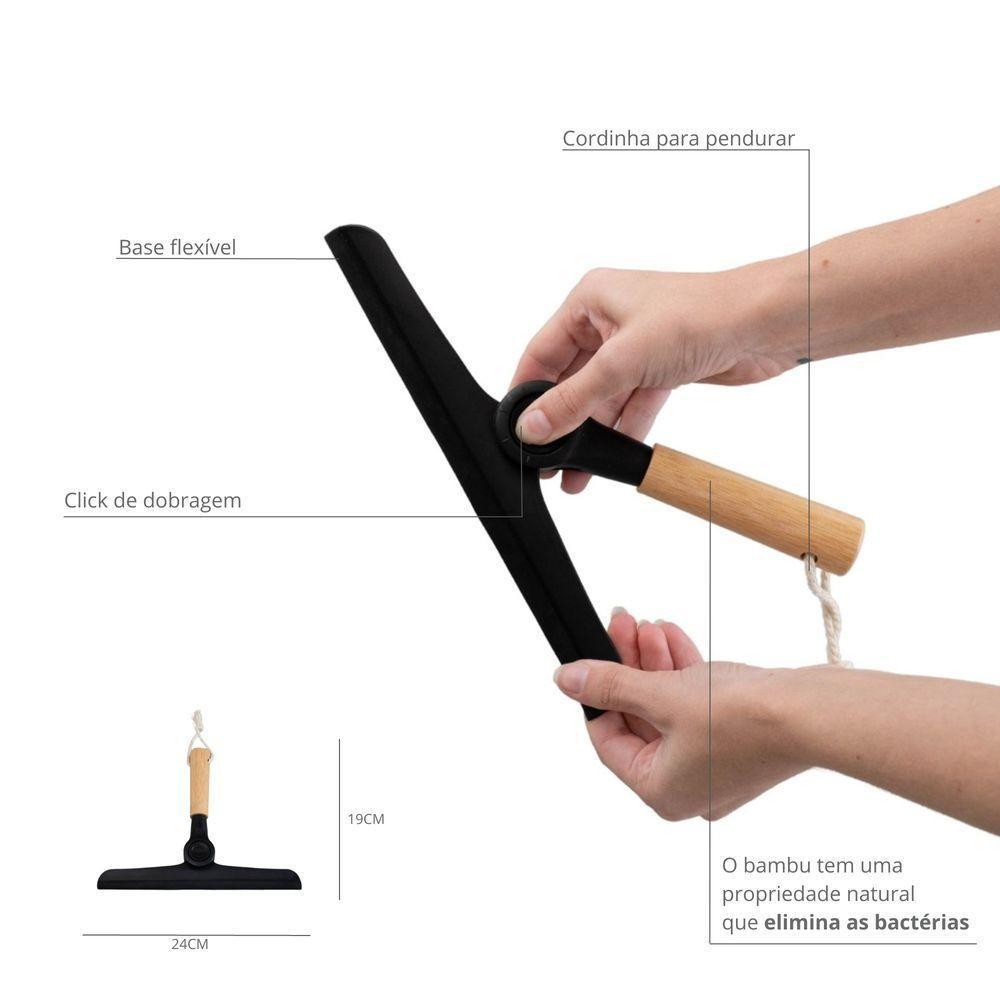 Rodo De Pia Oikos Com Cabo De Bambu Dobrável Preta - 2