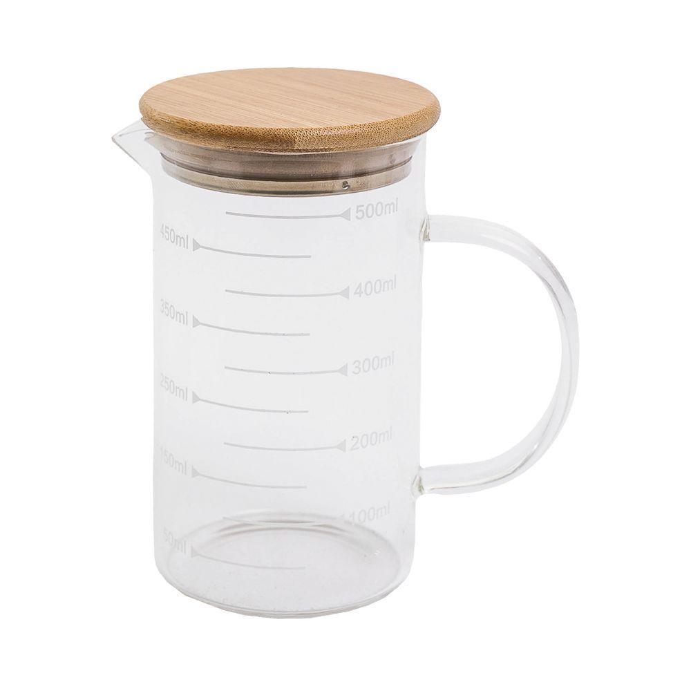 Jarra De Vidro Com Medida Oikos Com Tampa De Bambu 500ml - 1