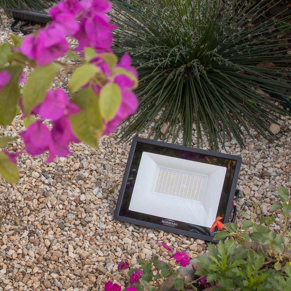 Refletor Blumenau De Led Slim 100w Preto Bivolt 3000k Luz Quente - 2